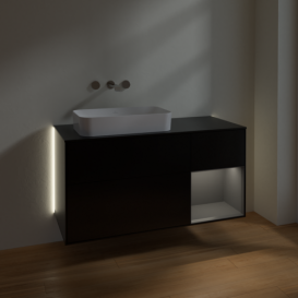 Тумба под раковину Villeroy & Boch Finion 120х50,1 см с подсветкой МДФ черный матовый лак/стекло черное матовое G692GKPD