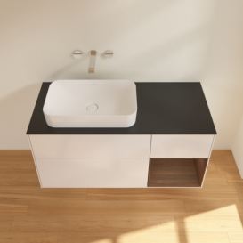 Тумба под раковину Villeroy & Boch Finion 120х50,1 см с подсветкой МДФ глянцевый белый лак/стекло черное матовое G692GNGF