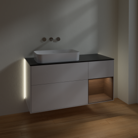 Тумба под раковину Villeroy & Boch Finion 120х50,1 см с подсветкой МДФ глянцевый белый лак/стекло черное матовое G692GNGF