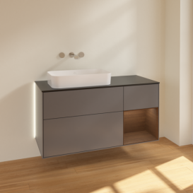 Тумба под раковину Villeroy & Boch Finion 120х50,1 см с подсветкой МДФ антрацит матовый лак/стекло черное матовое G692GNGK