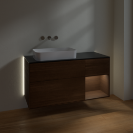 Тумба под раковину Villeroy & Boch Finion 120х50,1 см с подсветкой МДФ шпон грецкого ореха/стекло черное матовое G692GNGN