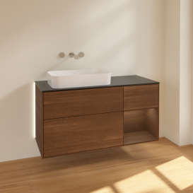 Тумба под раковину Villeroy & Boch Finion 120х50,1 см с подсветкой МДФ шпон грецкого ореха/стекло черное матовое G692GNGN