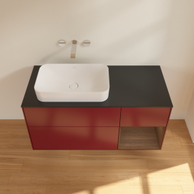 Тумба под раковину Villeroy & Boch Finion 120х50,1 см с подсветкой МДФ пион матовый лак/стекло черное матовое G692GNHB