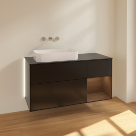 Тумба под раковину Villeroy & Boch Finion 120х50,1 см с подсветкой МДФ черный матовый лак/стекло черное матовое G692GNPD