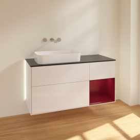 Тумба под раковину Villeroy & Boch Finion 120х50,1 см с подсветкой МДФ глянцевый белый лак/стекло черное матовое G692HBGF