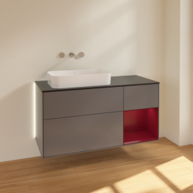 Тумба под раковину Villeroy & Boch Finion 120х50,1 см с подсветкой МДФ антрацит матовый лак/стекло черное матовое G692HBGK