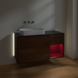 Тумба под раковину Villeroy & Boch Finion 120х50,1 см с подсветкой МДФ шпон грецкого ореха/стекло черное матовое G692HBGN