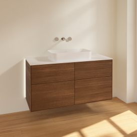 Тумба под раковину Villeroy & Boch Finion 120х50,1 см с подсветкой МДФ шпон грецкого ореха/стекло белое матовое G67100GN