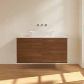 Тумба под раковину Villeroy & Boch Finion 120х50,1 см с подсветкой МДФ шпон грецкого ореха/стекло белое матовое G67100GN