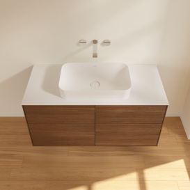 Тумба под раковину Villeroy & Boch Finion 120х50,1 см с подсветкой МДФ шпон грецкого ореха/стекло белое матовое G67100GN