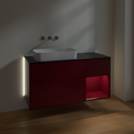 Тумба под раковину Villeroy & Boch Finion 120х50,1 см с подсветкой МДФ пион матовый лак/стекло черное матовое G692HBHB