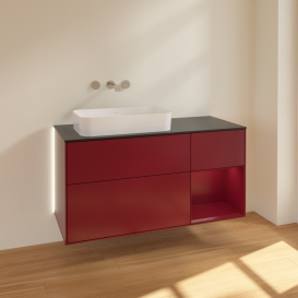 Тумба під раковину Villeroy & Boch Finion 120х50,1 см з підсвічуванням МДФ півонія матовий лак/скло чорне матове G692HBHB