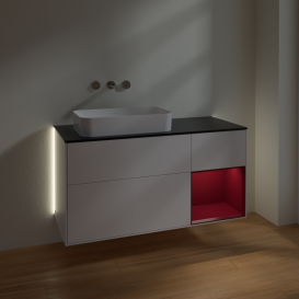 Тумба под раковину Villeroy & Boch Finion 120х50,1 см с подсветкой МДФ белый матовый лак/стекло черное матовое G692HBMT