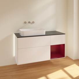 Тумба под раковину Villeroy & Boch Finion 120х50,1 см с подсветкой МДФ белый матовый лак/стекло черное матовое G692HBMT