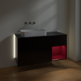 Тумба под раковину Villeroy & Boch Finion 120х50,1 см с подсветкой МДФ черный матовый лак/стекло черное матовое G692HBPD