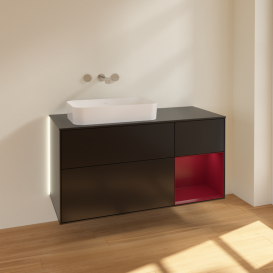 Тумба под раковину Villeroy & Boch Finion 120х50,1 см с подсветкой МДФ черный матовый лак/стекло черное матовое G692HBPD