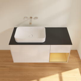 Тумба под раковину Villeroy & Boch Finion 120х50,1 см с подсветкой МДФ глянцевый белый лак/стекло черное матовое G692HFGF