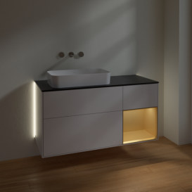 Тумба под раковину Villeroy & Boch Finion 120х50,1 см с подсветкой МДФ глянцевый белый лак/стекло черное матовое G692HFGF