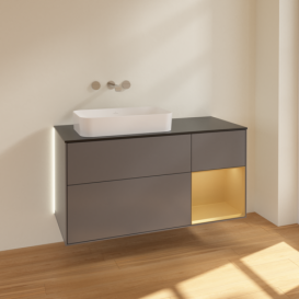 Тумба под раковину Villeroy & Boch Finion 120х50,1 см с подсветкой МДФ антрацит матовый лак/стекло черное матовое G692HFGK