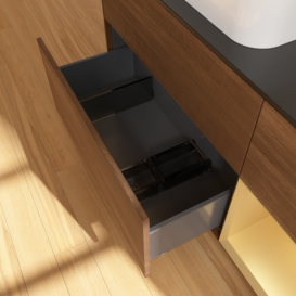 Тумба под раковину Villeroy & Boch Finion 120х50,1 см с подсветкой МДФ шпон грецкого ореха/стекло черное матовое G692HFGN