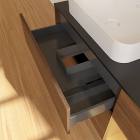 Тумба под раковину Villeroy & Boch Finion 120х50,1 см с подсветкой МДФ шпон грецкого ореха/стекло черное матовое G692HFGN