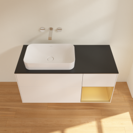 Тумба под раковину Villeroy & Boch Finion 120х50,1 см с подсветкой МДФ белый матовый лак/стекло черное матовое G692HFMT