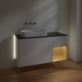 Тумба под раковину Villeroy & Boch Finion 120х50,1 см с подсветкой МДФ белый матовый лак/стекло черное матовое G692HFMT