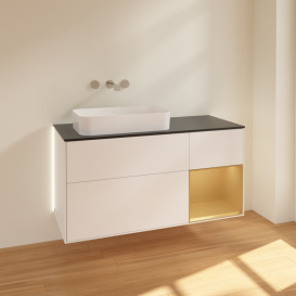 Тумба под раковину Villeroy & Boch Finion 120х50,1 см с подсветкой МДФ белый матовый лак/стекло черное матовое G692HFMT