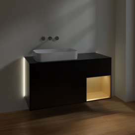 Тумба под раковину Villeroy & Boch Finion 120х50,1 см с подсветкой МДФ черный матовый лак/стекло черное матовое G692HFPD