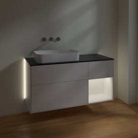 Тумба под раковину Villeroy & Boch Finion 120х50,1 см с подсветкой МДФ глянцевый белый лак/стекло черное матовое G692MTGF