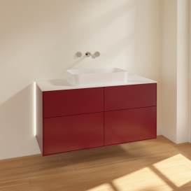 Тумба под раковину Villeroy & Boch Finion 120х50,1 см с подсветкой МДФ пион матовый лак/стекло белое матовое G67100HB