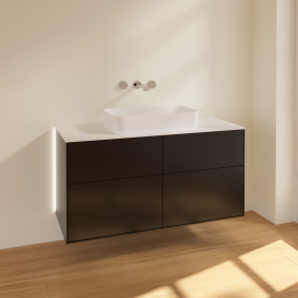 Тумба под раковину Villeroy & Boch Finion 120х50,1 см с подсветкой МДФ черный матовый лак/стекло белое матовое G67100PD