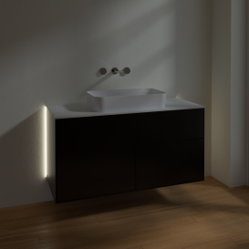 Тумба под раковину Villeroy & Boch Finion 120х50,1 см с подсветкой МДФ черный матовый лак/стекло белое матовое G67100PD