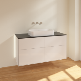 Тумба под раковину Villeroy & Boch Finion 120х50,1 см с подсветкой МДФ белый глянцевый лак/стекло черное матовое G67200GF