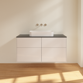 Тумба под раковину Villeroy & Boch Finion 120х50,1 см с подсветкой МДФ белый глянцевый лак/стекло черное матовое G67200GF