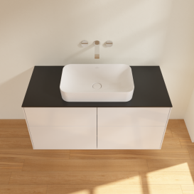 Тумба под раковину Villeroy & Boch Finion 120х50,1 см с подсветкой МДФ белый глянцевый лак/стекло черное матовое G67200GF