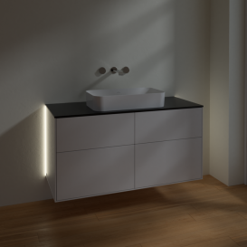 Тумба под раковину Villeroy & Boch Finion 120х50,1 см с подсветкой МДФ белый глянцевый лак/стекло черное матовое G67200GF