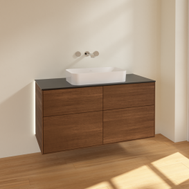 Тумба под раковину Villeroy & Boch Finion 120х50,1 см с подсветкой МДФ шпон грецкого ореха/стекло черное матовое G67200GN