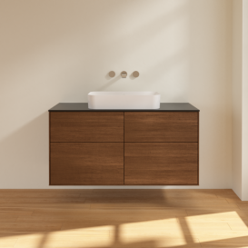 Тумба под раковину Villeroy & Boch Finion 120х50,1 см с подсветкой МДФ шпон грецкого ореха/стекло черное матовое G67200GN