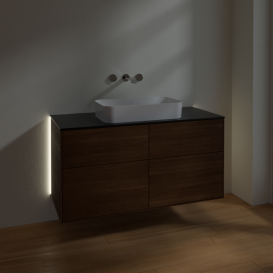 Тумба под раковину Villeroy & Boch Finion 120х50,1 см с подсветкой МДФ шпон грецкого ореха/стекло черное матовое G67200GN