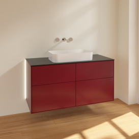 Тумба под раковину Villeroy & Boch Finion 120х50,1 см с подсветкой МДФ пион матовый лак/стекло черное матовое G67200HB