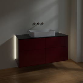 Тумба под раковину Villeroy & Boch Finion 120х50,1 см с подсветкой МДФ пион матовый лак/стекло черное матовое G67200HB