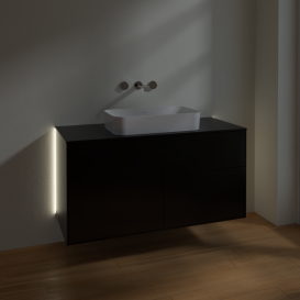 Тумба под раковину Villeroy & Boch Finion 120х50,1 см с подсветкой МДФ черный матовый лак/стекло черное матовое G67200PD