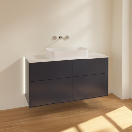Тумба под раковину Villeroy & Boch Finion 120х50,1 см с подсветкой МДФ темно-синий матовый лак/стекло белое матовое G67100HG