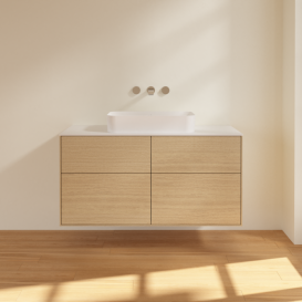 Тумба под раковину Villeroy & Boch Finion 120х50,1 см с подсветкой МДФ шпон дуба/стекло белое матовое G67100PC