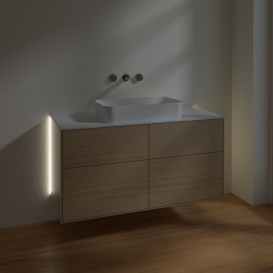 Тумба под раковину Villeroy & Boch Finion 120х50,1 см с подсветкой МДФ шпон дуба/стекло белое матовое G67100PC