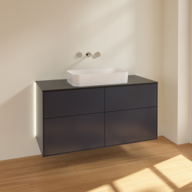 Тумба под раковину Villeroy & Boch Finion 120х50,1 см с подсветкой МДФ темно-синий матовый лак/стекло черное матовое G67200HG