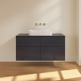 Тумба под раковину Villeroy & Boch Finion 120х50,1 см с подсветкой МДФ темно-синий матовый лак/стекло черное матовое G67200HG