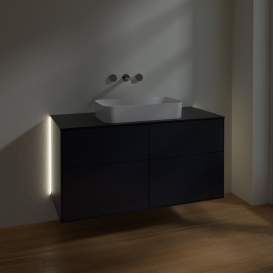 Тумба под раковину Villeroy & Boch Finion 120х50,1 см с подсветкой МДФ темно-синий матовый лак/стекло черное матовое G67200HG