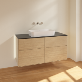 Тумба под раковину Villeroy & Boch Finion 120х50,1 см с подсветкой МДФ шпон дуба/стекло черное матовое G67200PC